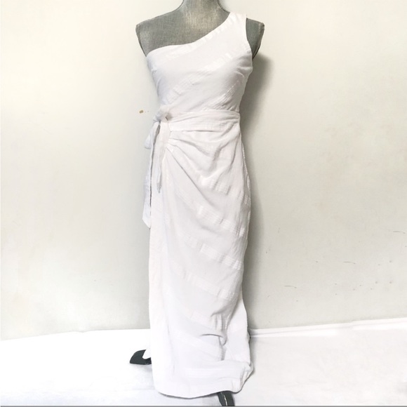 Free People white linen blend one shoulder maxi wrap dress size small - Picture 2 of 7